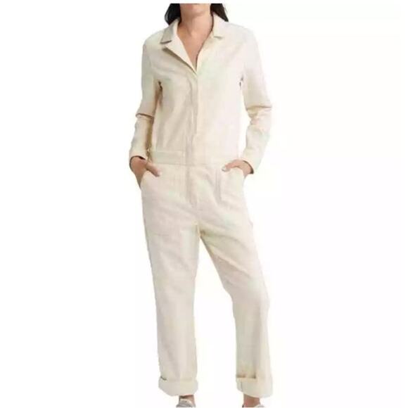 Faherty Womens Organic Cotton Overland Twill Jumpsuit in Natural SZ S Fall Style - Picture 1 of 11